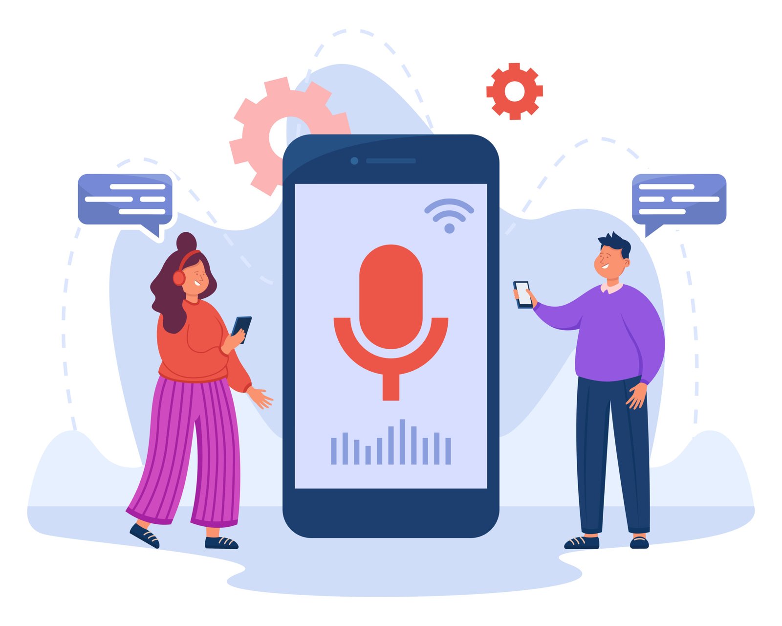 Tiny people near phone with voice assistant on screen Answer Engine Optimization Services