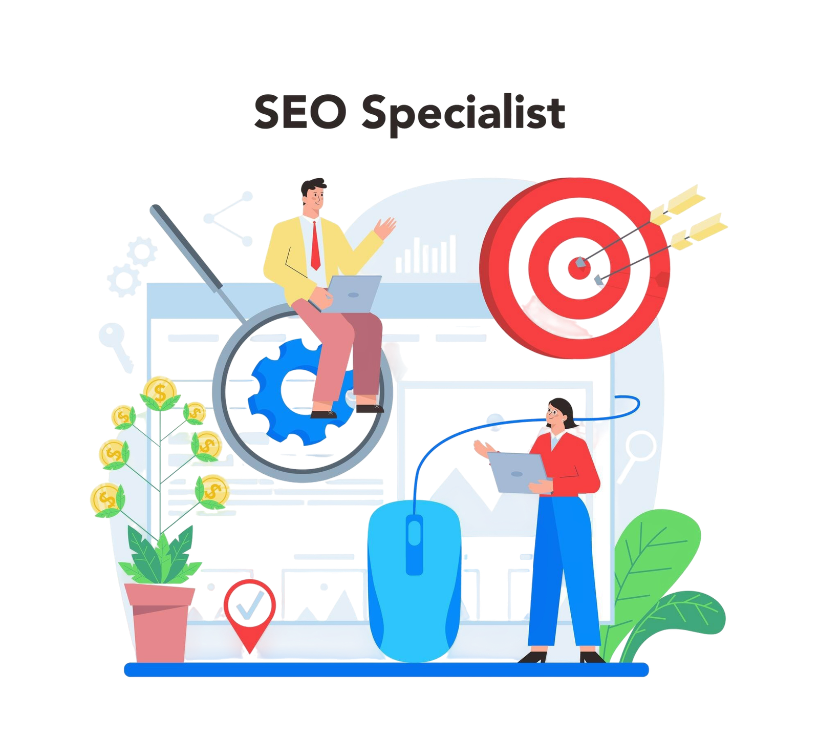seo-specialist-concept-idea-search-engine-optimization-website-as-marketing-strategy-web-page-promotion-internet-development-audit-vector-illustration-cartoon-style technical SEO company